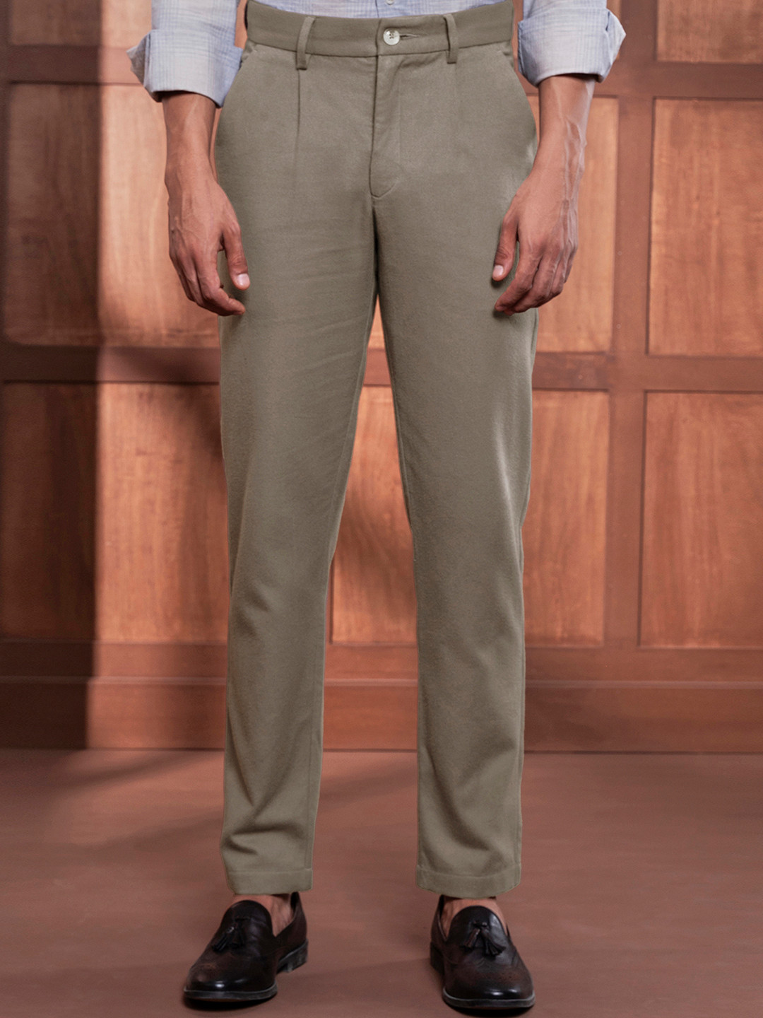 Andamen Men Semi Casual Melange Cotton Regular Fit Trouser