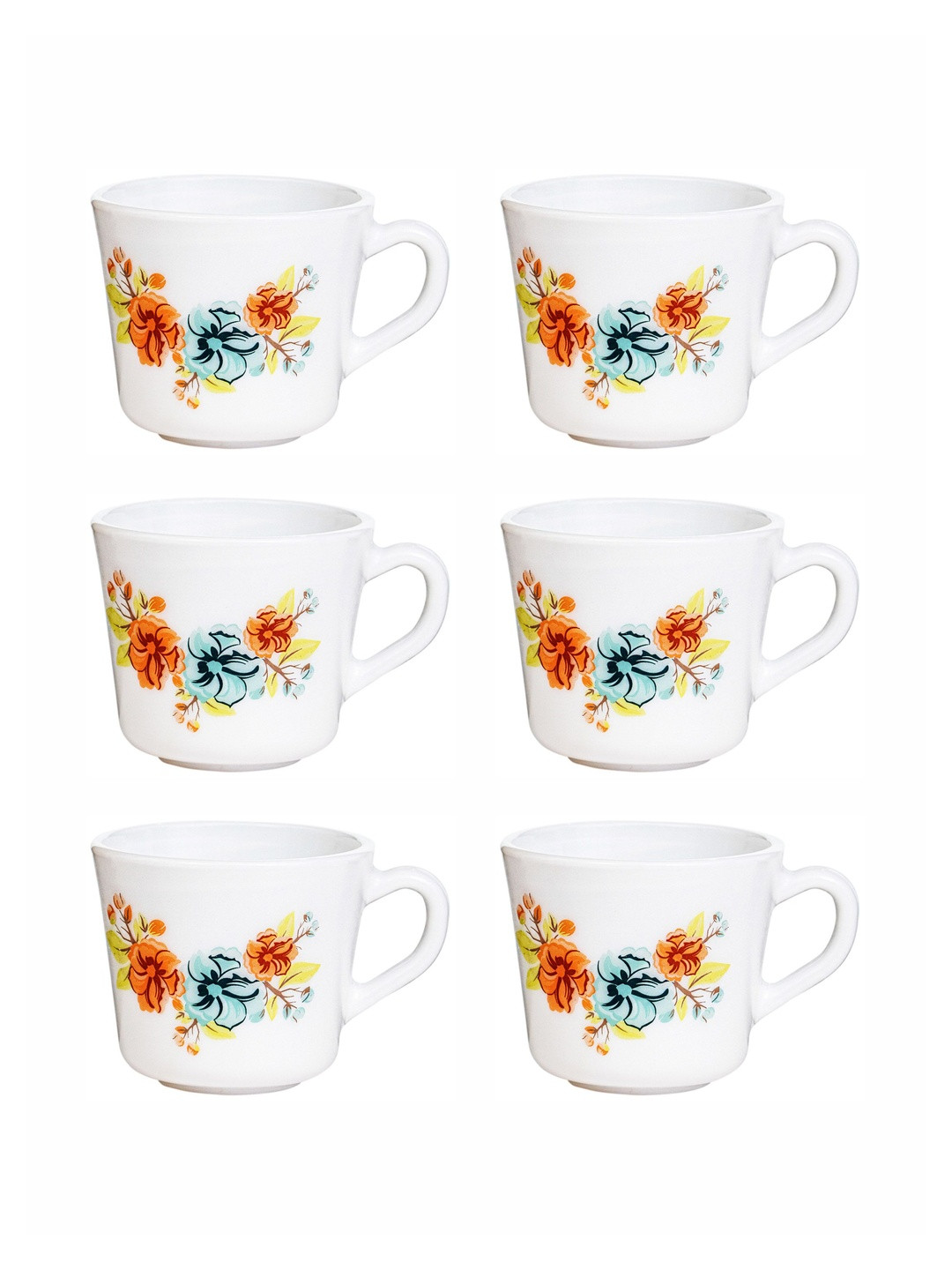 Cello White Printed Dishwasher And Microwave Safe 6 Pieces Mugs 130ml