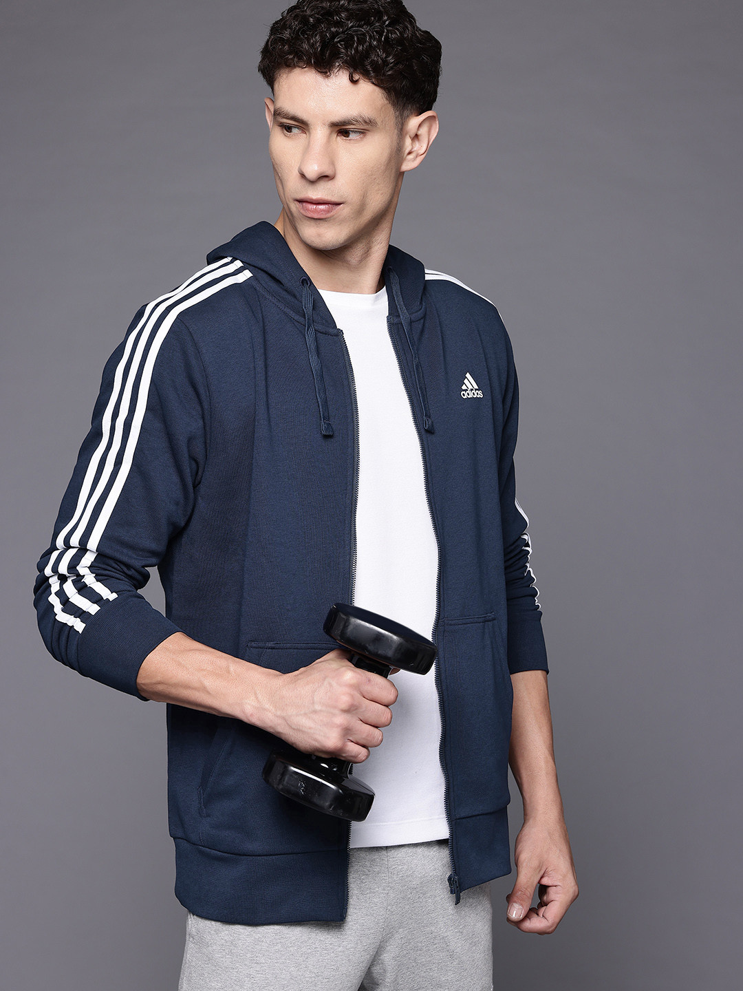 ADIDAS Hooded Training or Gym Sporty Jacket with Side Stripes