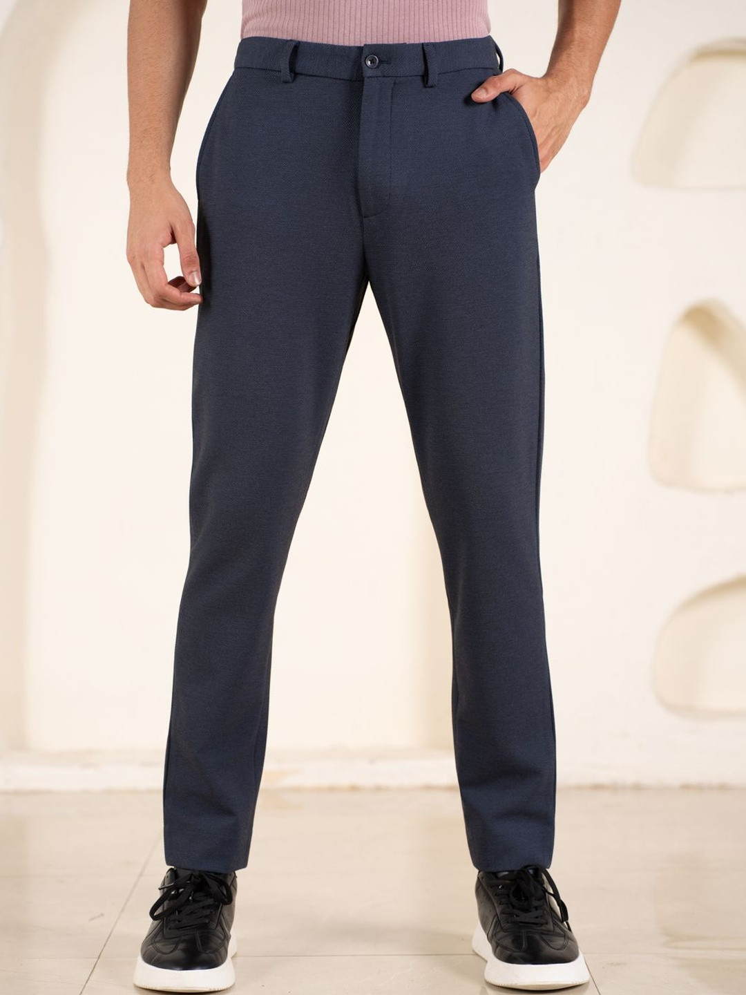 The Pant Project Power Stretch Men Smart Slim Fit Textured Non Iron Trousers