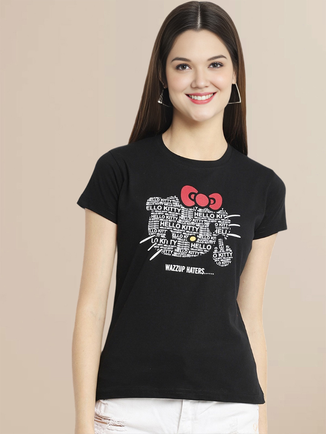 SZN Women Hello Kitty Printed Applique T-shirt