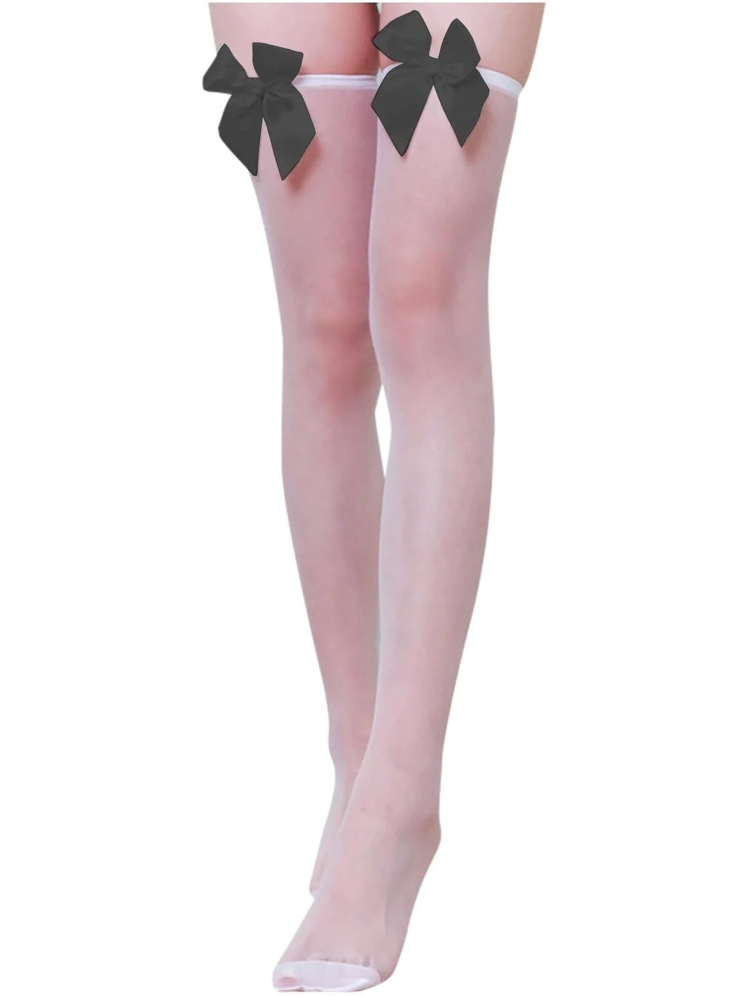 NESKA MODA Thigh-High Bow Detail Sheer Stockings