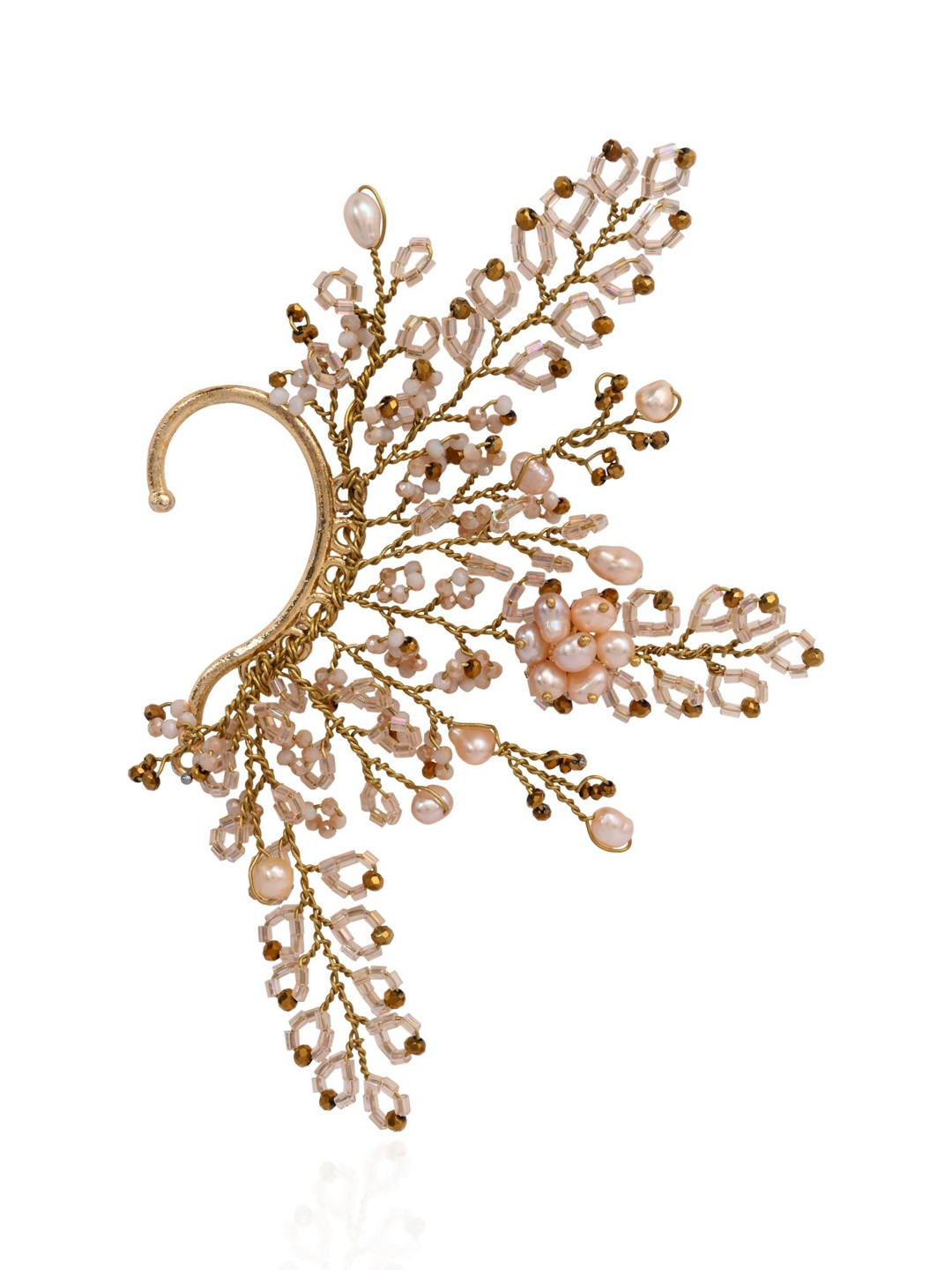 D'oro Gold Plated Pearls Contemporary Designer Ear Cuff For Haldi Mehendi Wedding