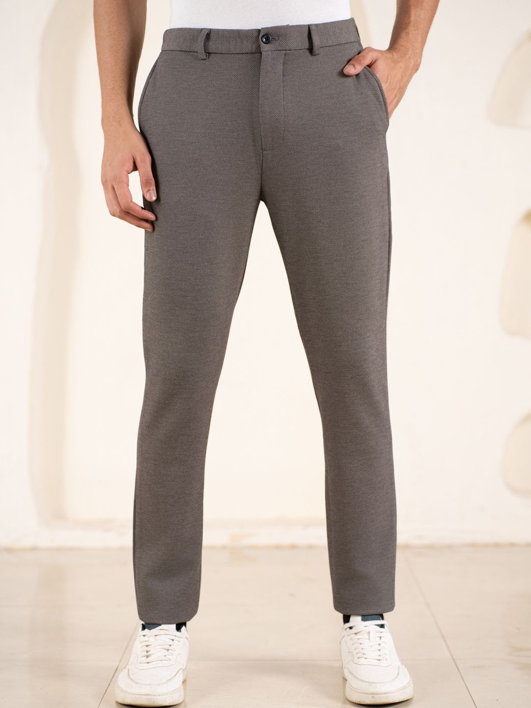 The Pant Project Power Stretch Men Smart Slim Fit Textured Non Iron Trousers