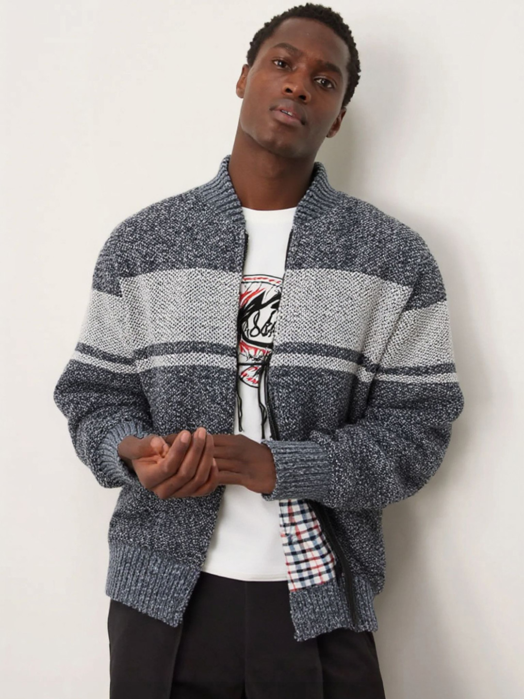 StyleCast x Revolte Shawl Collar Cable Knit Front-Open Sweater