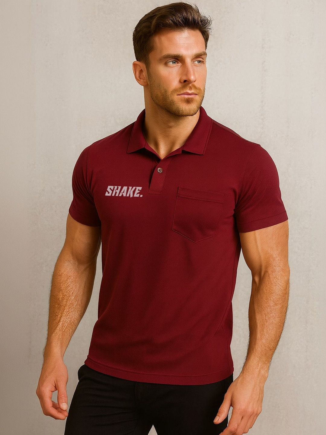 3Colors Men Typography Printed Polo Collar Pockets T-shirt