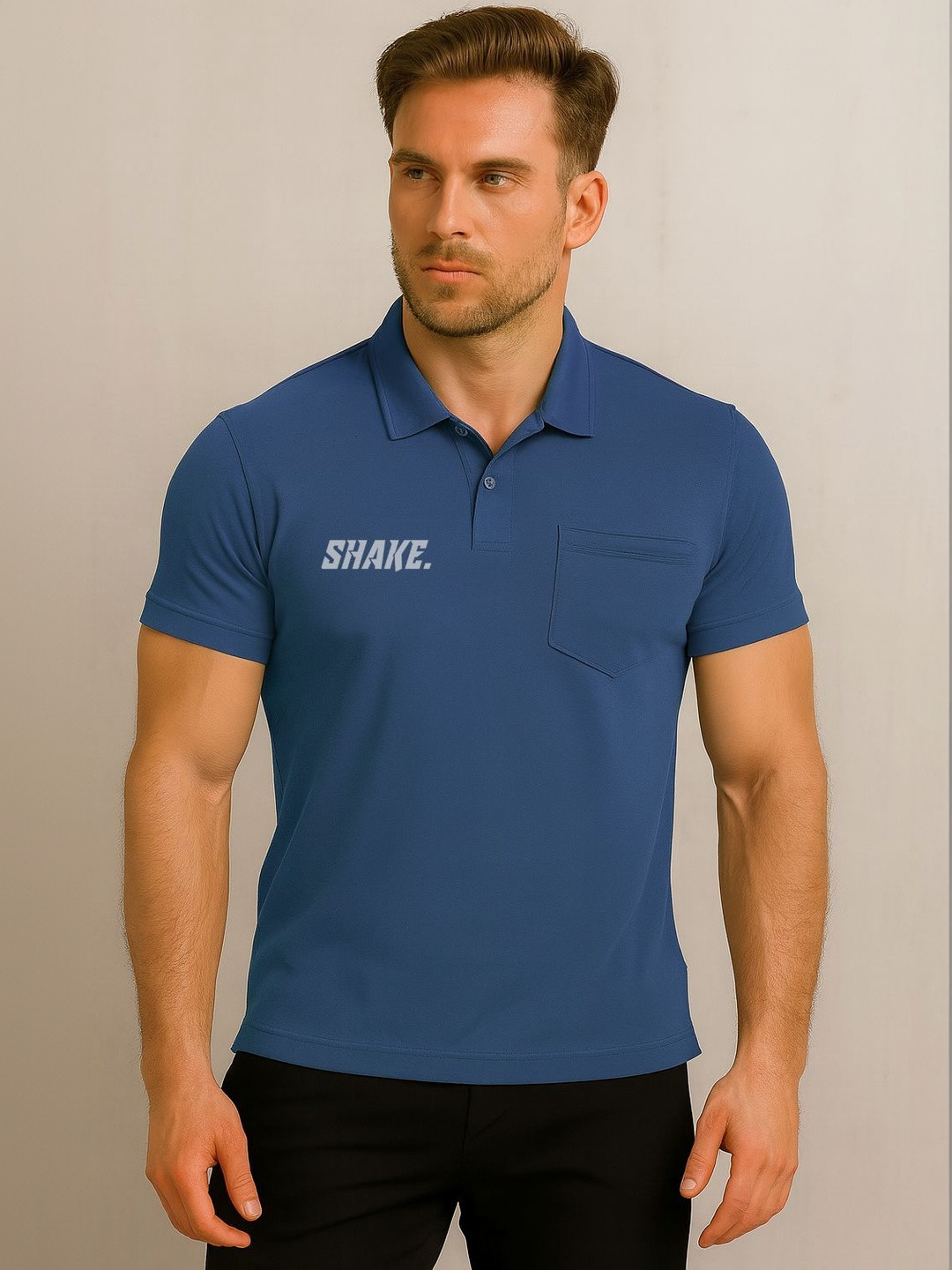 3Colors Men Typography Printed Polo Collar Pockets T-shirt