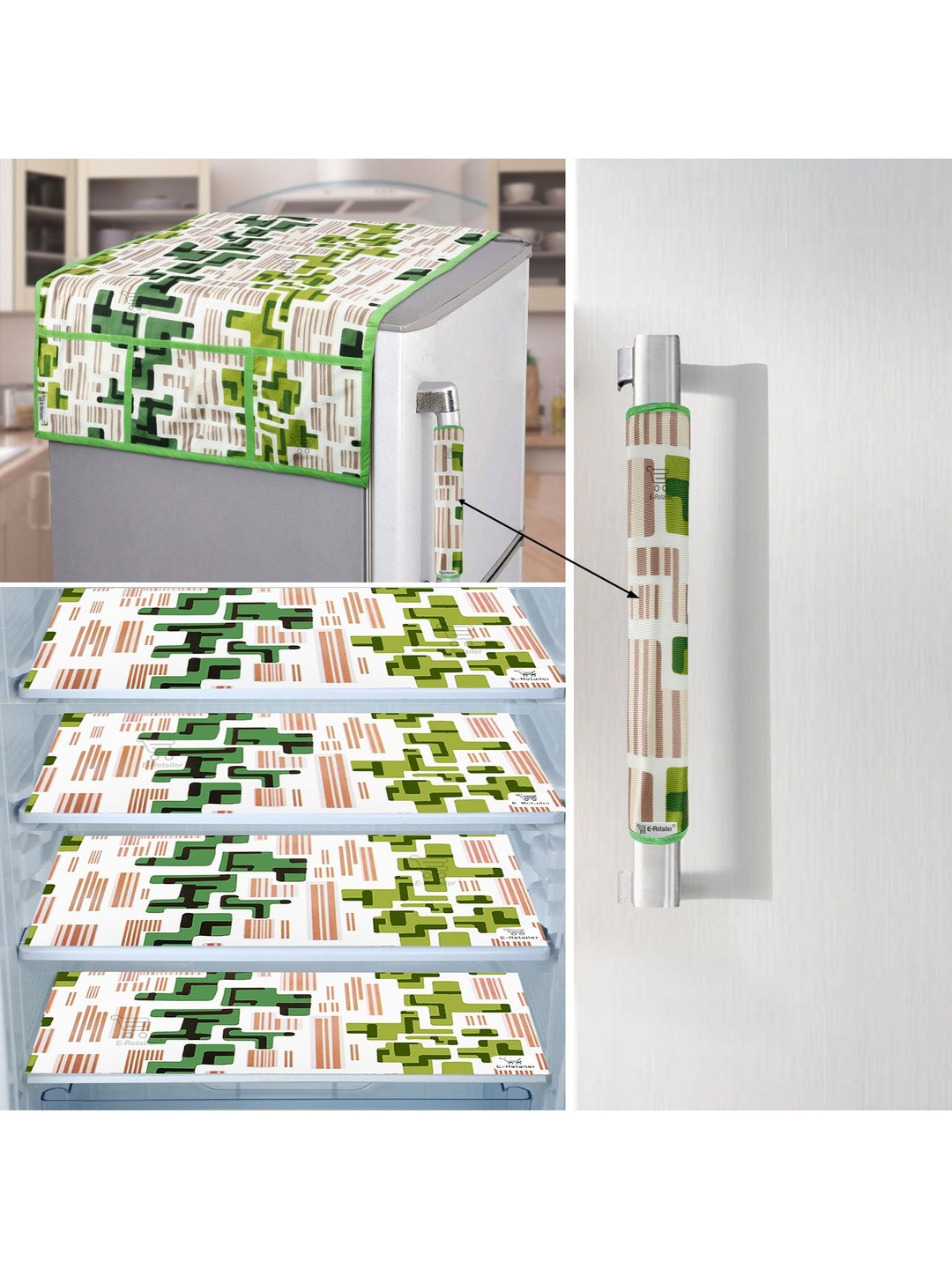 E-Retailer 6 Pieces Set of 1 Refrigerator Top Cover 1 Fridge Handle Cover & 4 Fridge Mats