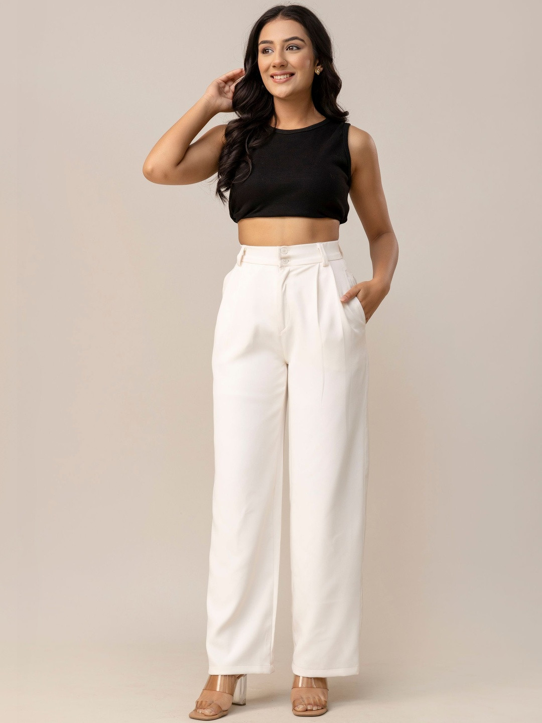 SwagSanskriti Women High-Rise Easy Wash Pleated Trousers