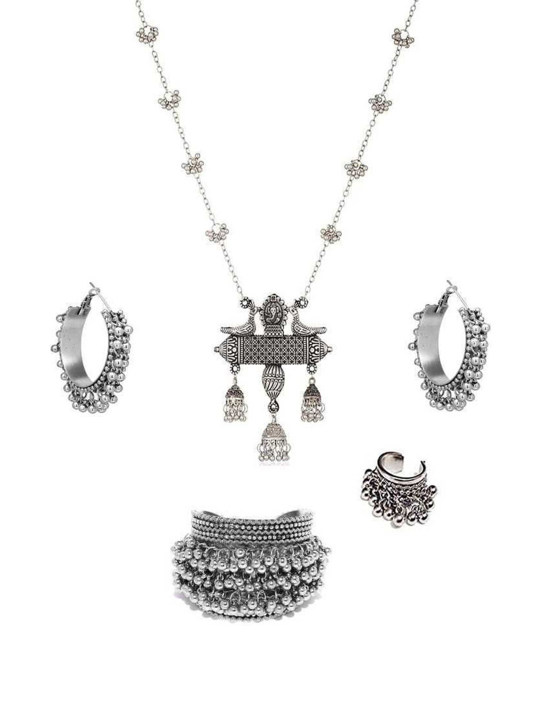 SNH EXPORT Silver-Plated Oxidised Jewellery Set