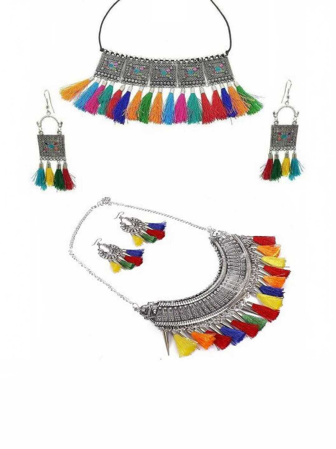 Nermosa Set of 2 Silver-Plated Oxidised & Beaded Jewellery Set