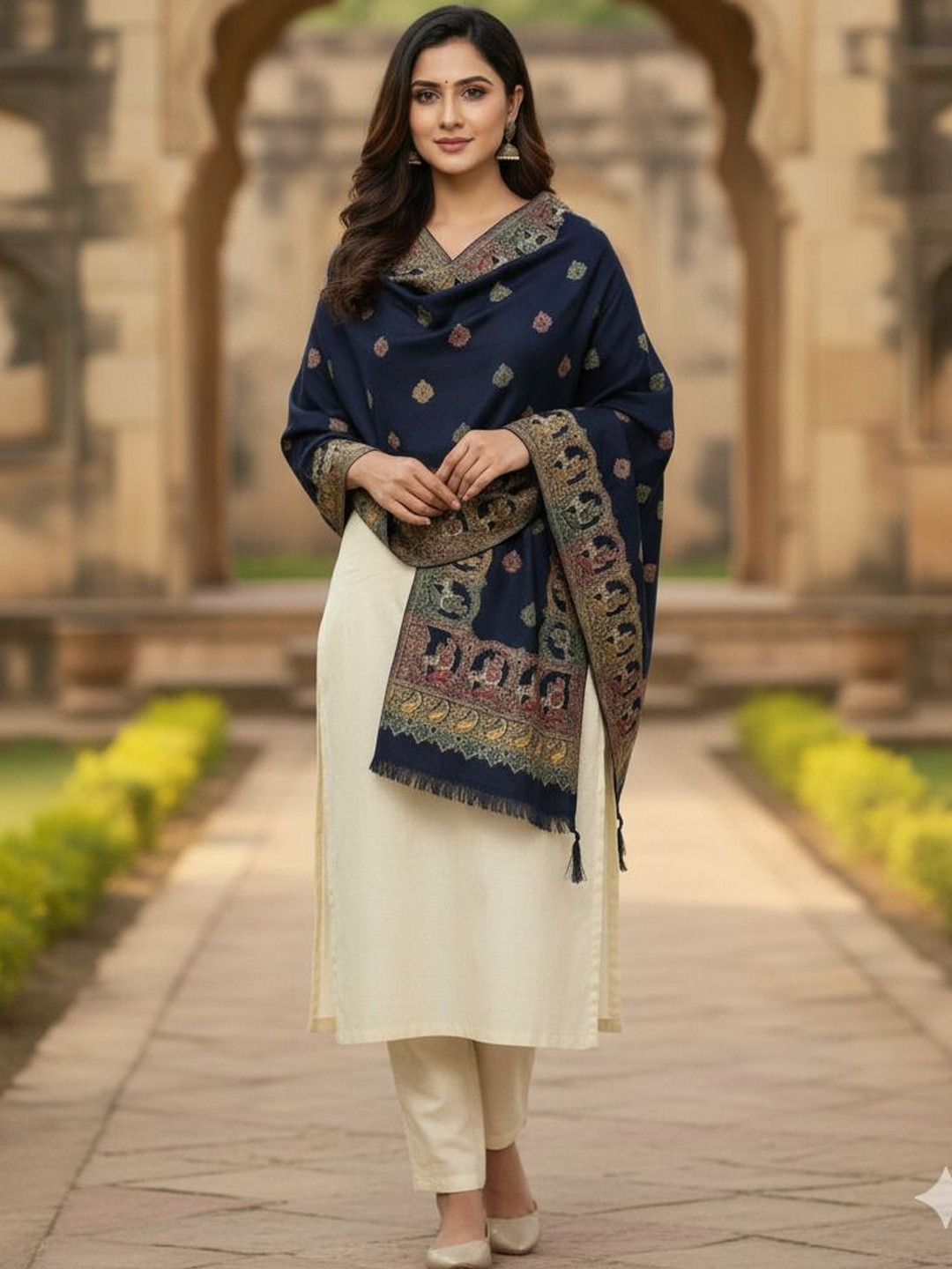 Vrinde Women Paisley Embroidered Pashmina Shawl