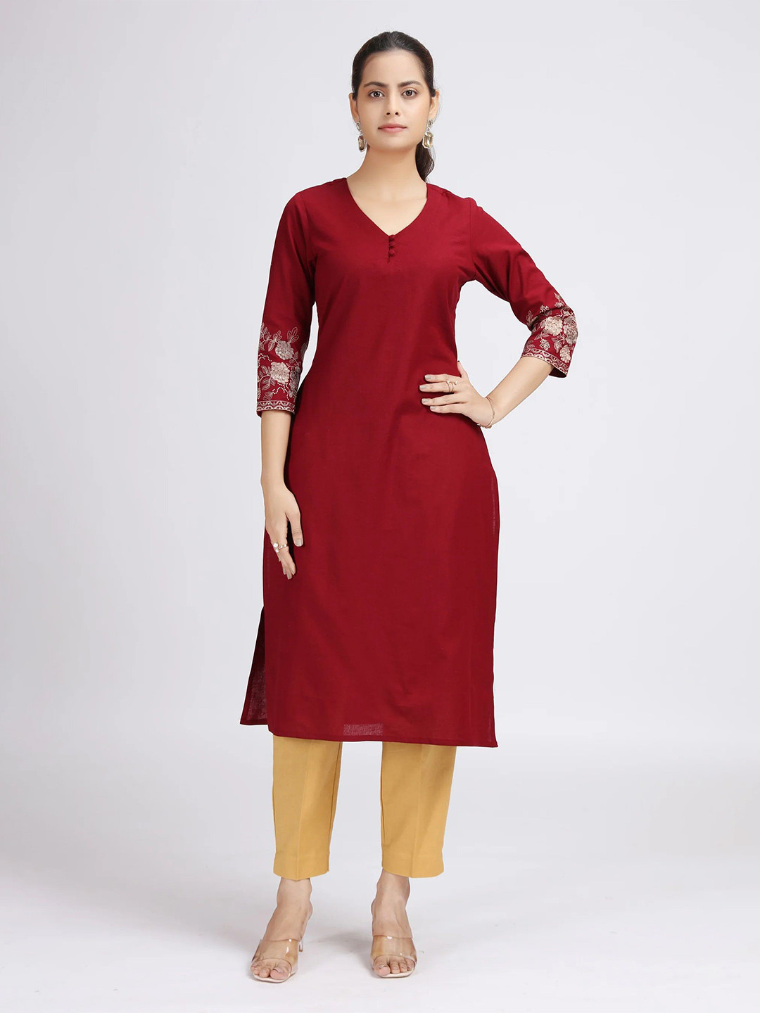 COTTON CULTURE Women Floral Embroidered Thread Work Indie Florals Kurta