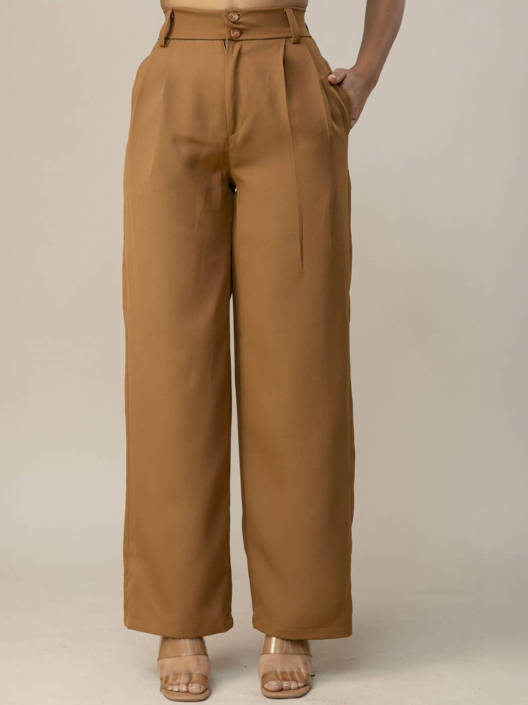 SwagSanskriti Women High-Rise Easy Wash Pleated Trousers