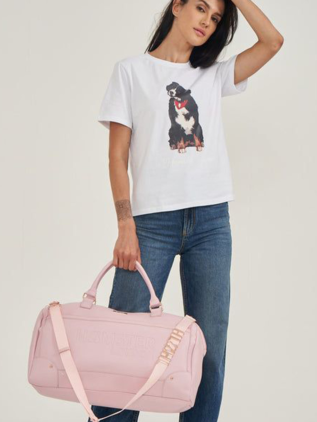 HAMSTER LONDON Melissa Brand Logo Printed Detachable Shoulder Strap And Handles Duffel Bag