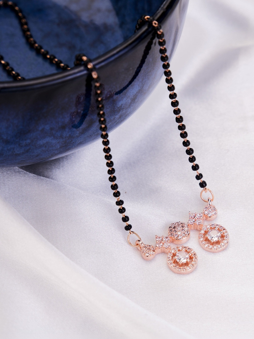 Opal Touch Rose Gold-Plated Crystals Studded Beads Beaded Mangalsutra