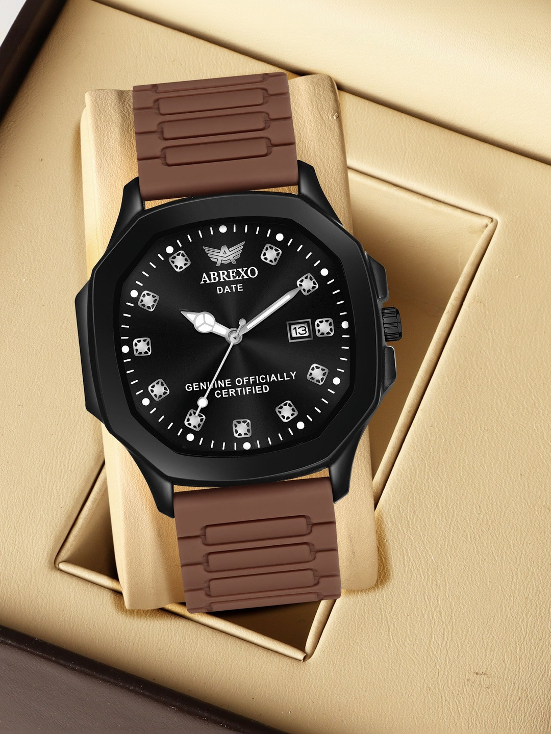 Abrexo Men Dial & Straps Analogue Date Aperture Watch Abx7201 BK BR MGT ST