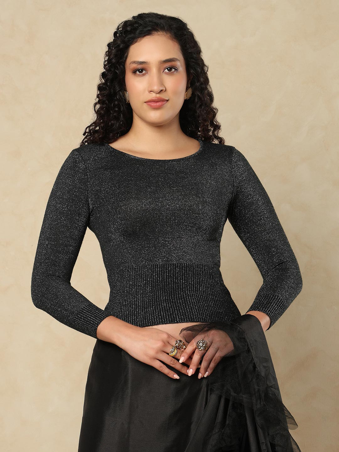 SALWAR STUDIO Round Neck Woolen Winter Blouse