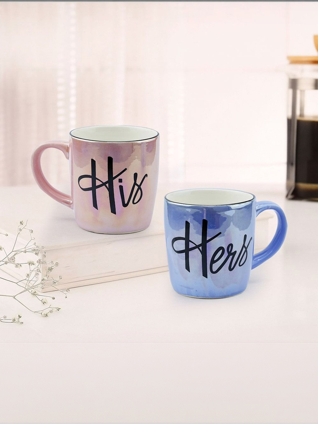 U & U Unique Utilities Pink Printed Ceramic Dishwasher & Microwave Safe 2Pcs Mugs 350 ml