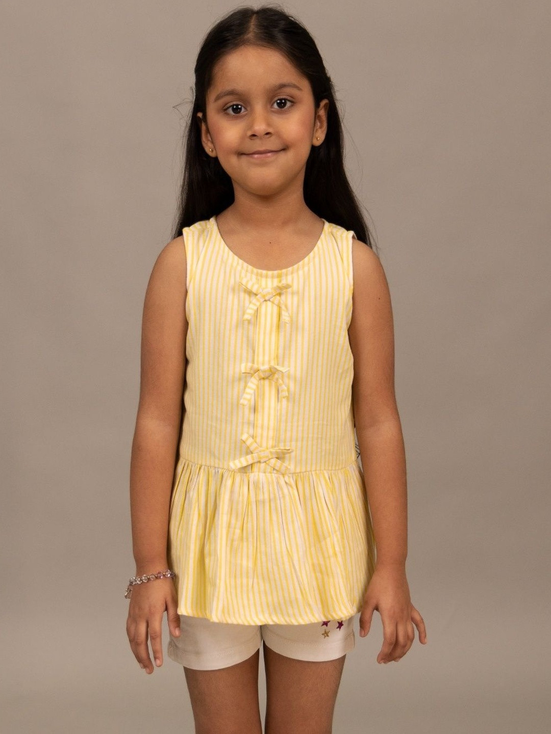 Grit N Groove Girls Striped Round Neck Sleeveless Peplum Tops