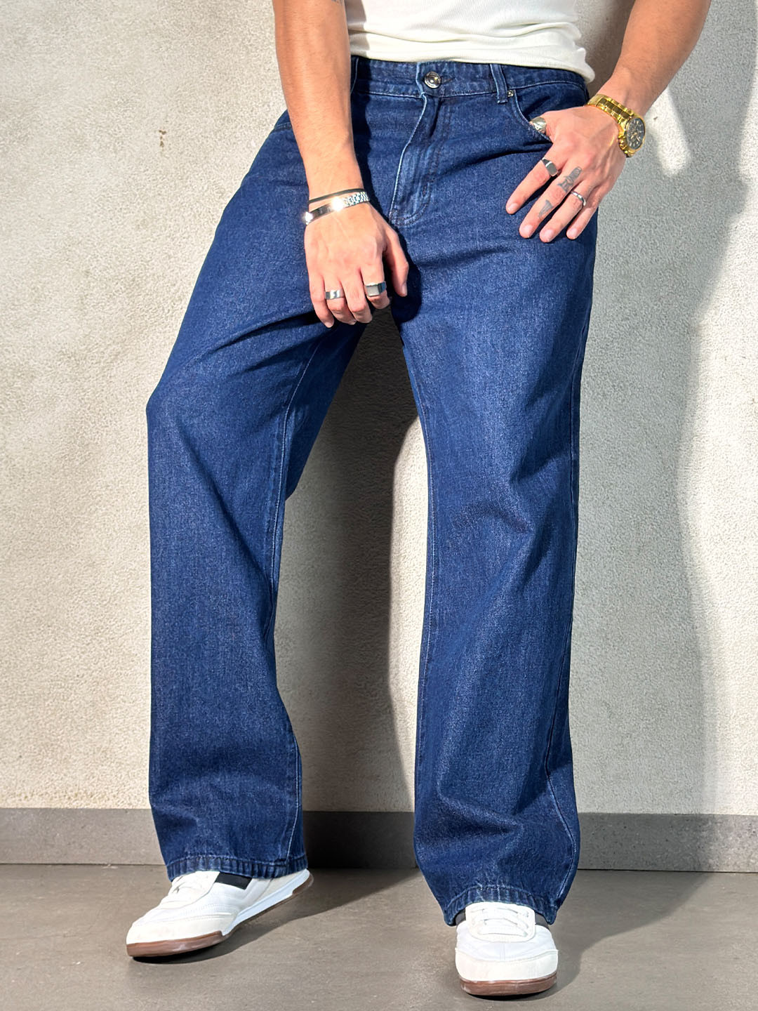 Off Duty India Men Mid-Rise Air Force Blue Baggy Fit Heavy Fade Rigid Jeans