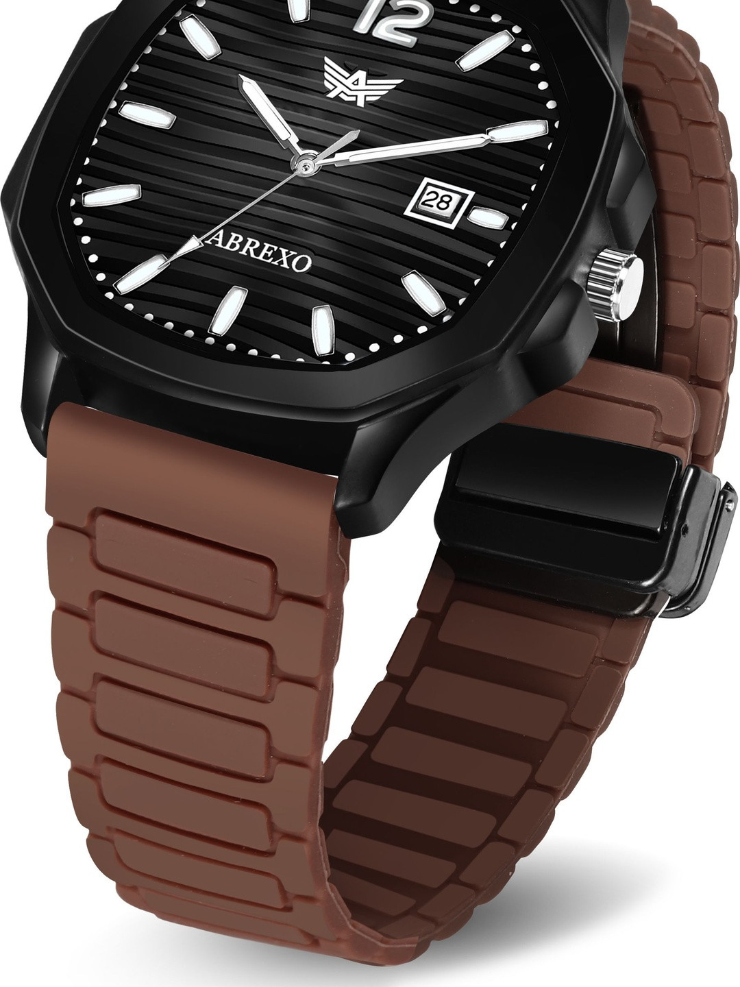 Abrexo Men Dial & Straps Analogue Date Aperture Watch Abx6800-BK BR MG ST
