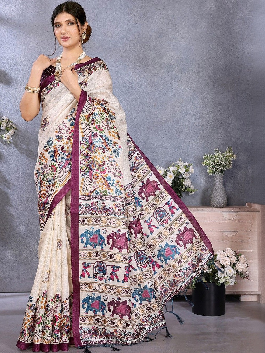 Lookmark Ethnic Motifs Handloom Bhagalpuri Saree