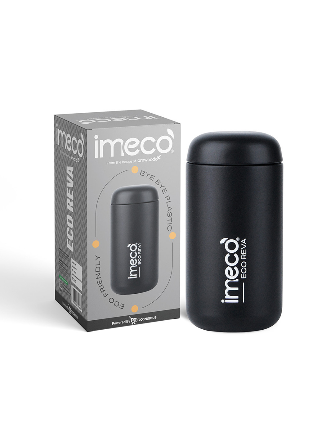 IMECO Black Stainless Steel Brand Logo Printed Fridge Safe Flask Water Bottle-400ml
