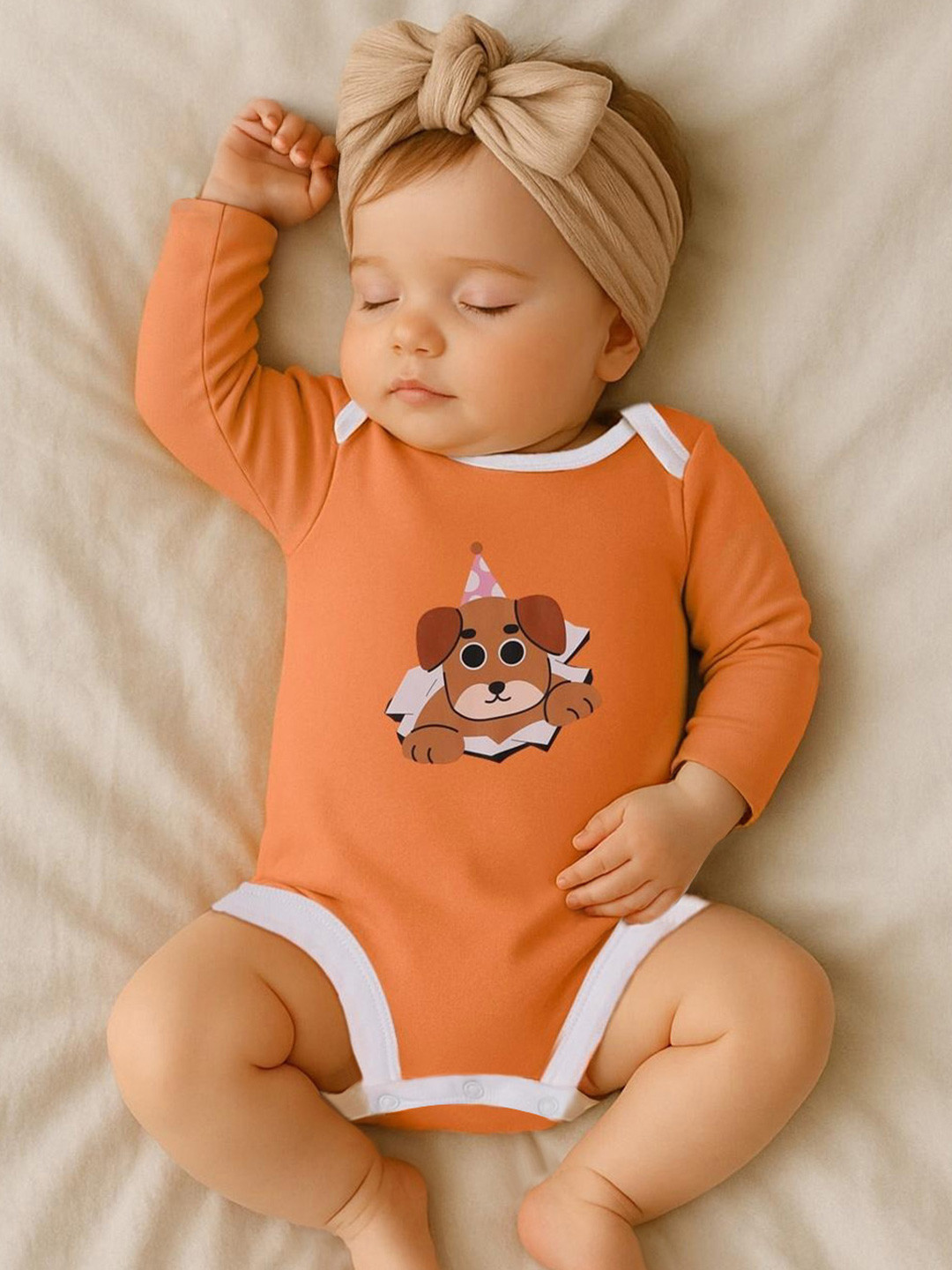 BONTOTS Infant Girls Peek-a-Pup Printed Organic Cotton Bodysuit