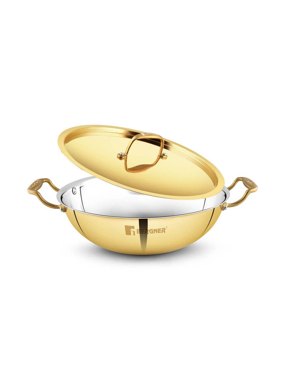 BERGNER Peetlam Gold-Toned & Silver-Toned Easy To Clean Kadhai & Wok 2.5 L