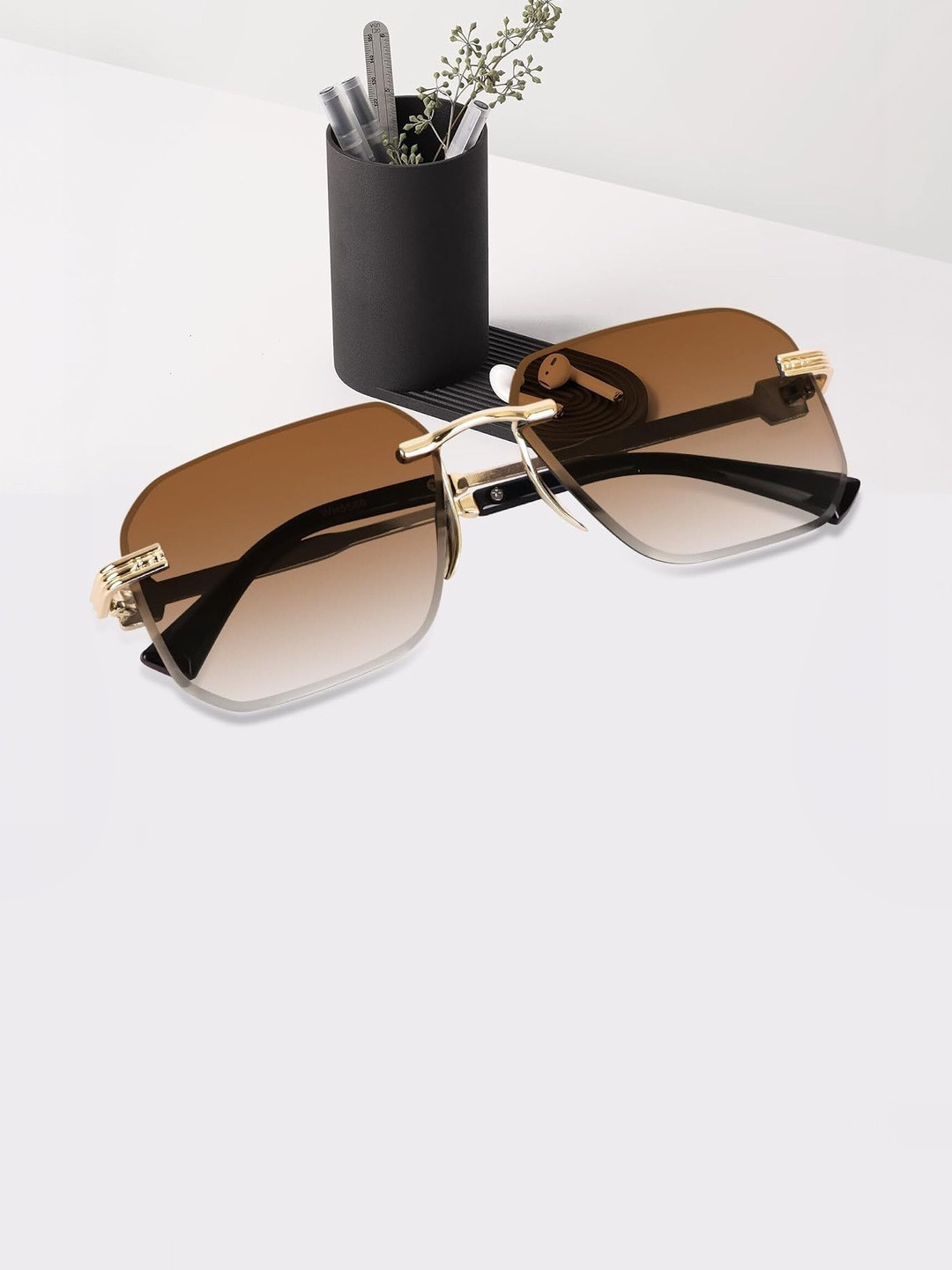 Being Better Unisex Rimless Rectangle Sunglasses With UV Protected Lens SGLHFD5VMGFCDEX3