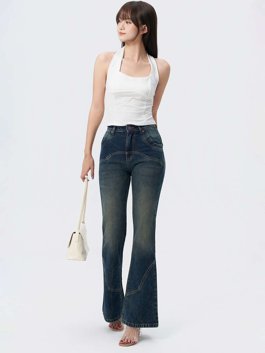 Off Duty India Women Flared Low-Rise Low Distress Heavy Fade Jeans