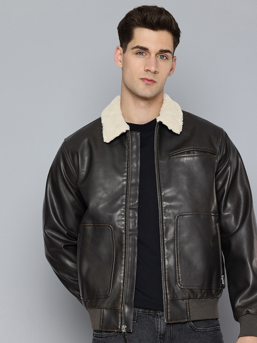 Levis Spread Collar Leather Finished Jacket
