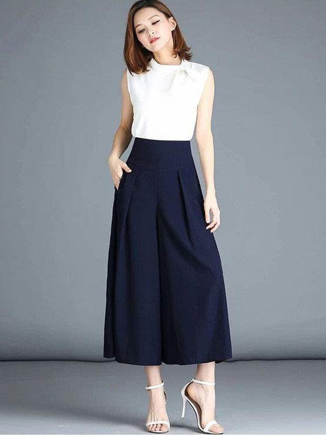 Navy-Blue Solid Maxi Skirt with Elasticated Waistband