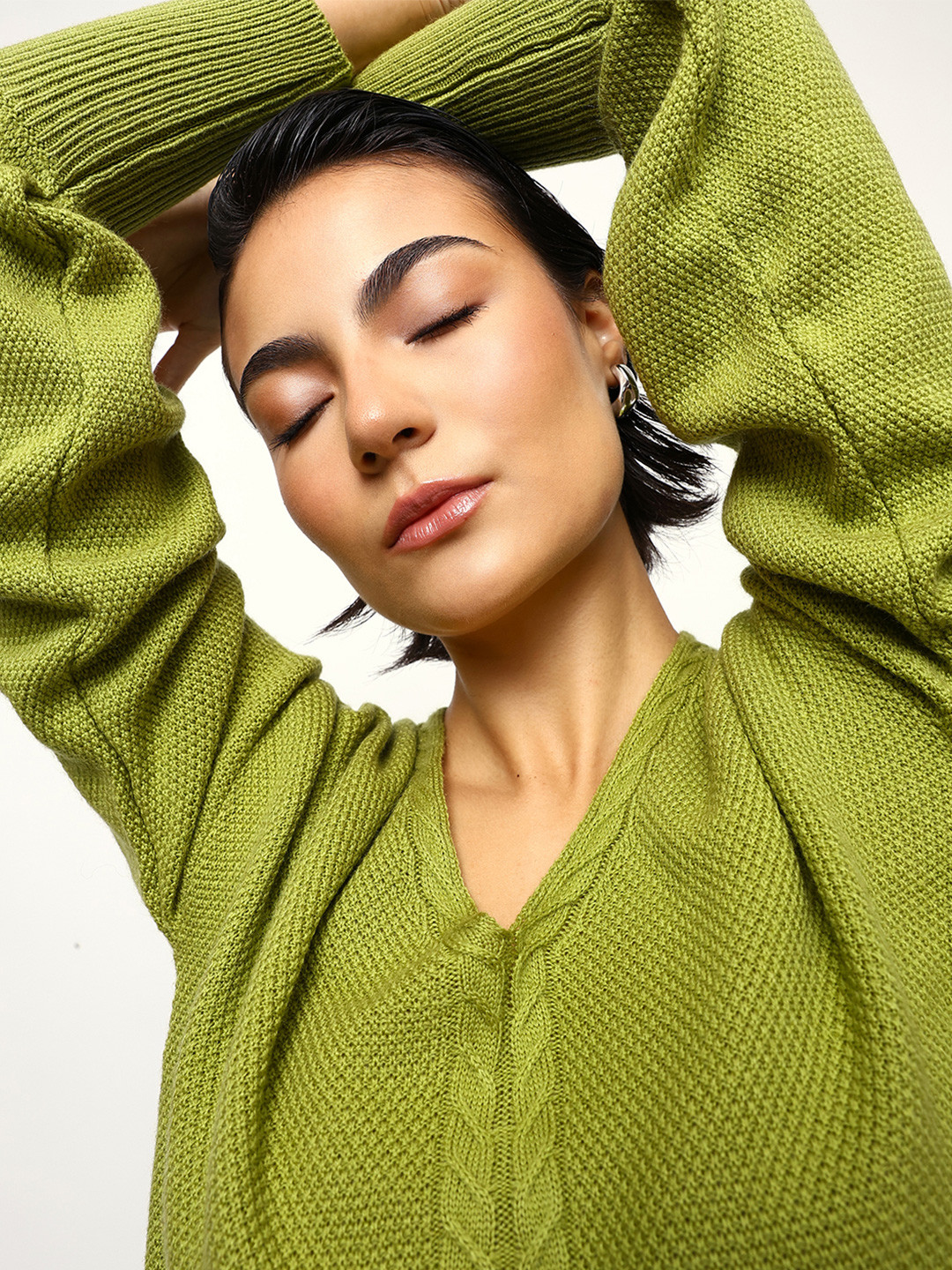 High Star Women Cabel Knit Balloon Sleeve Pullover