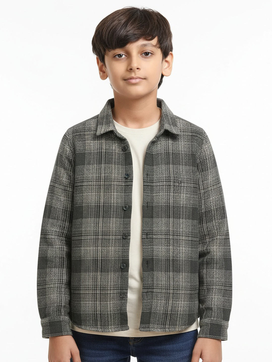 The Lion and The Fish Boys Relaxed Fit Spread Collar Checked Opaque Shirt