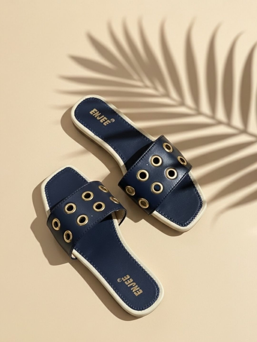 Enjee Women Open Toe Comfort Flats With Eyelet Detail