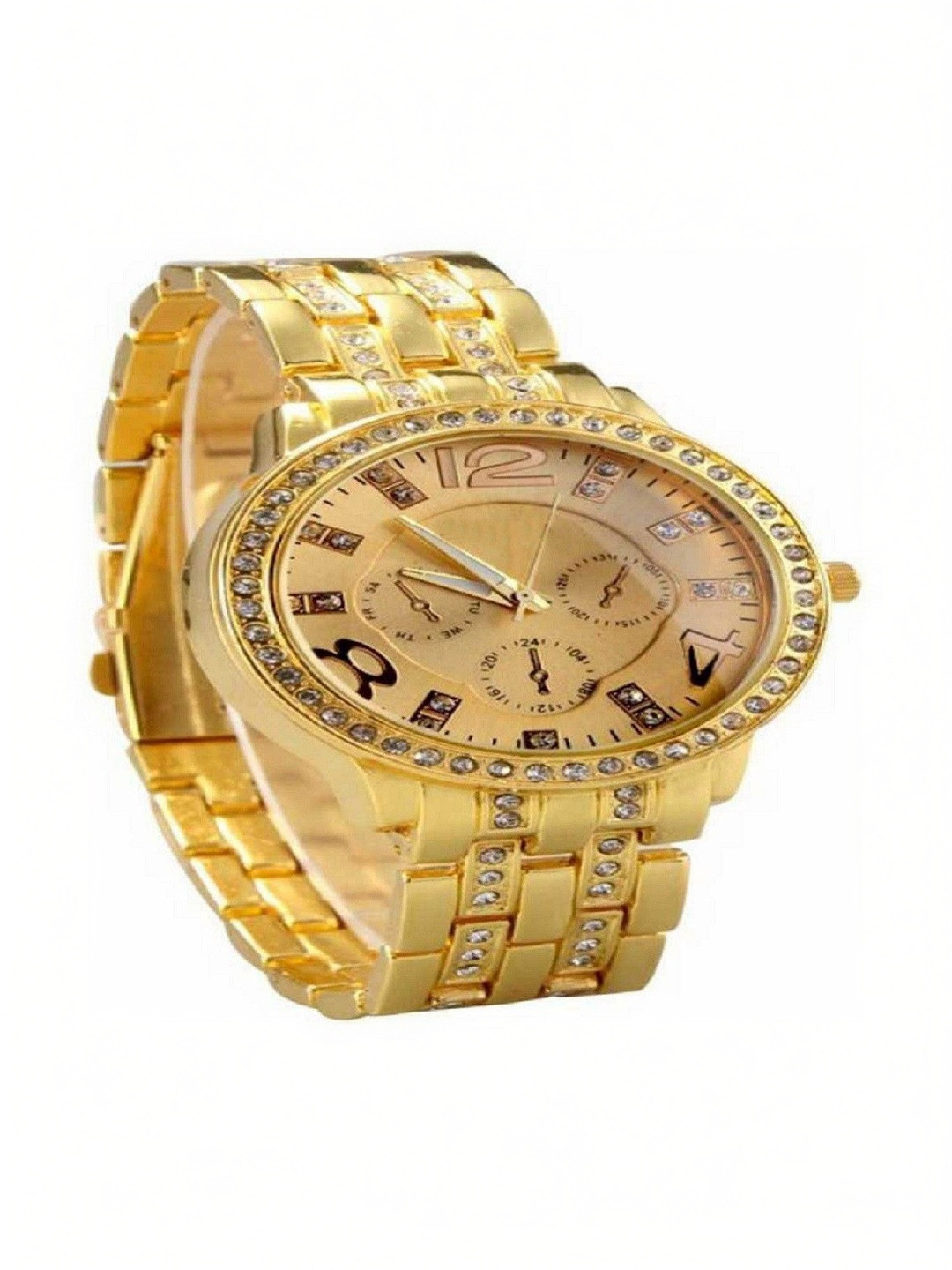 Miss Perfect Unisex Embellished Dial & Bracelet Style Straps Analogue Date Aperture Watch shopsy 201