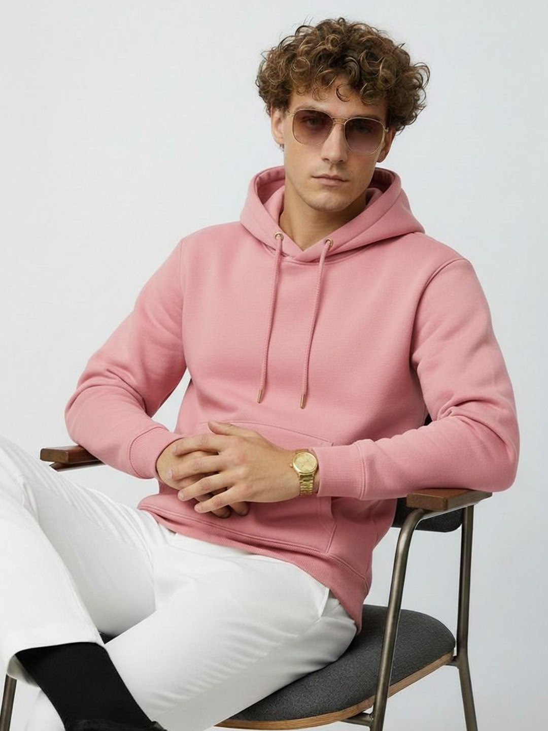 Try This Hooded Long Sleeves Kangaroo Pocket Detail Pullover Sweatshirt