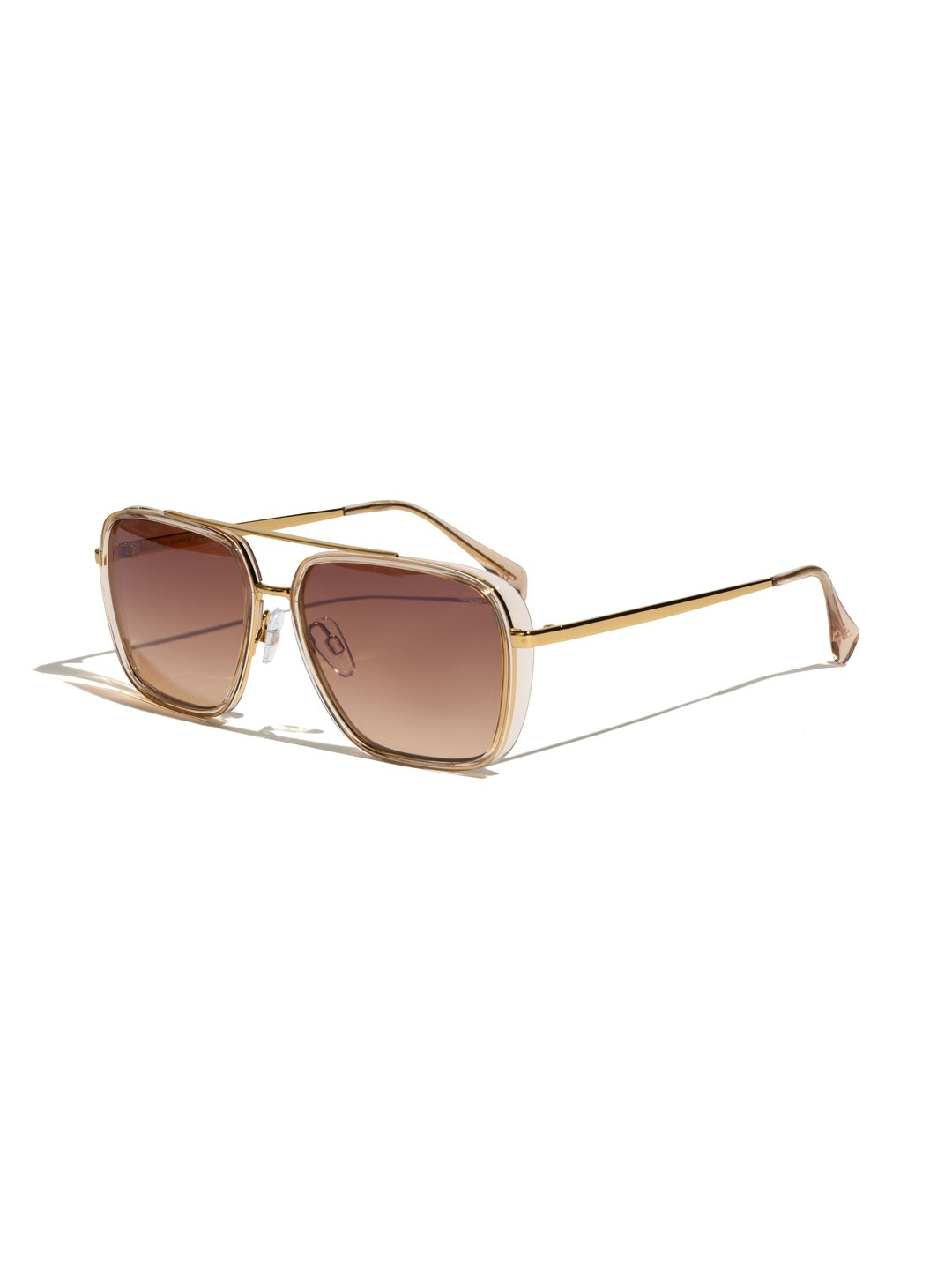 Vintage Unisex Brown Lens & Gold-Toned Rectangle Sunglasses With UV Protected Lens