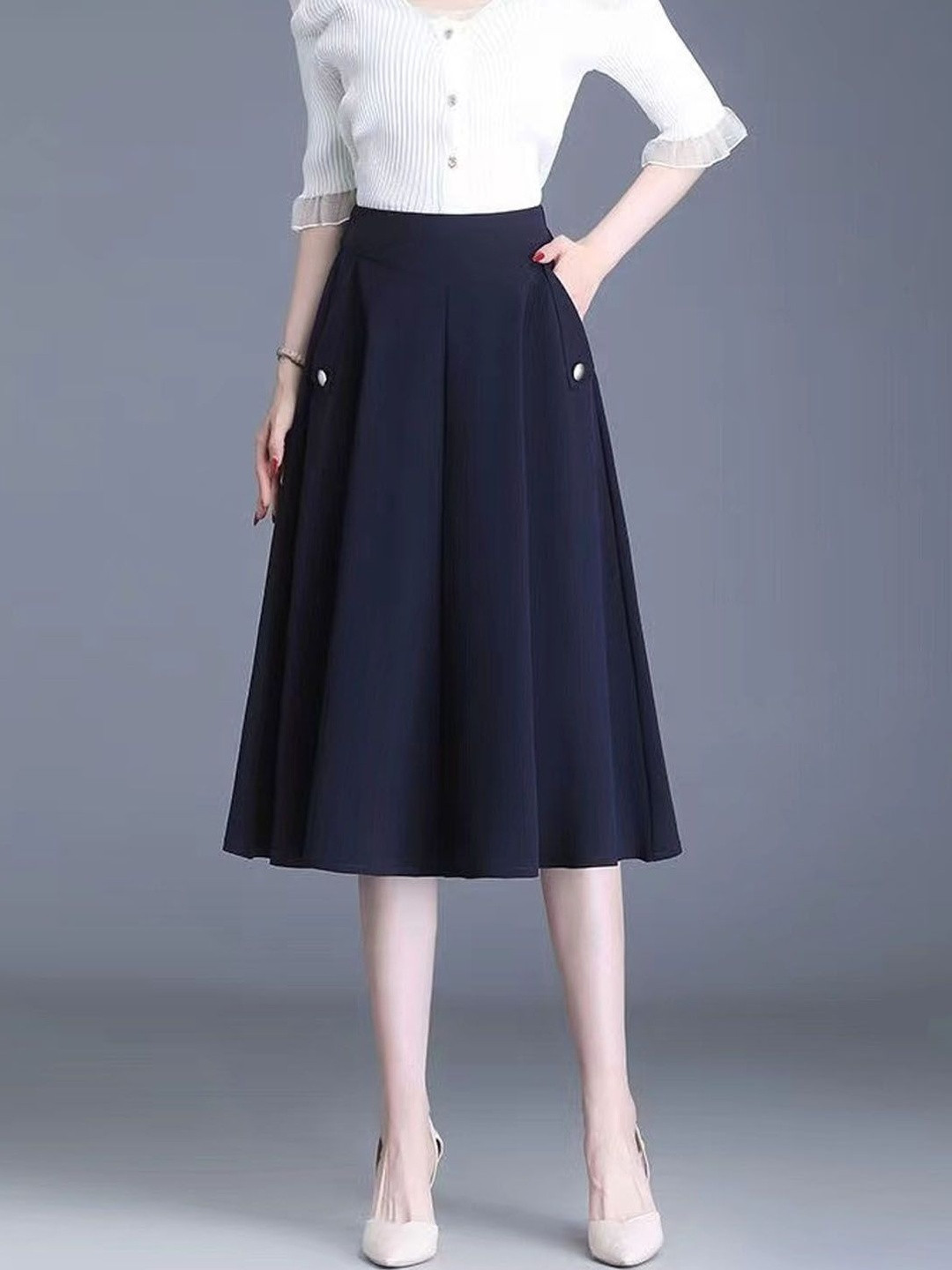 StyleCast Trendy Knee Length Opaque A-Line Skirt