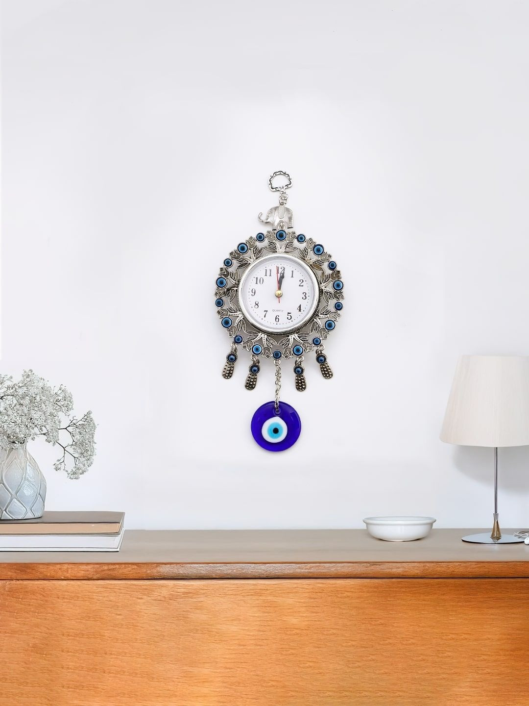 Archies Silver-Toned & Blue Sacred Evil Eye Wall Clock