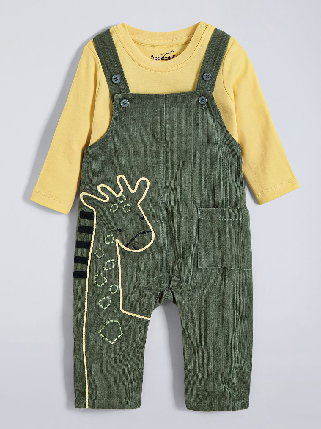 Hopscotch Boys Embroidered Corduroy Giraffe Dungaree & T-shirt