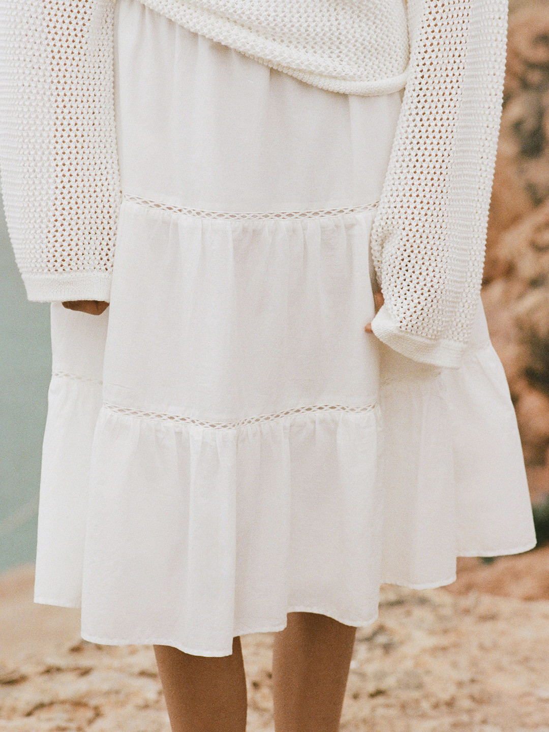 MANGO A-Line Pure Cotton Midi Skirt With Lace Inserts