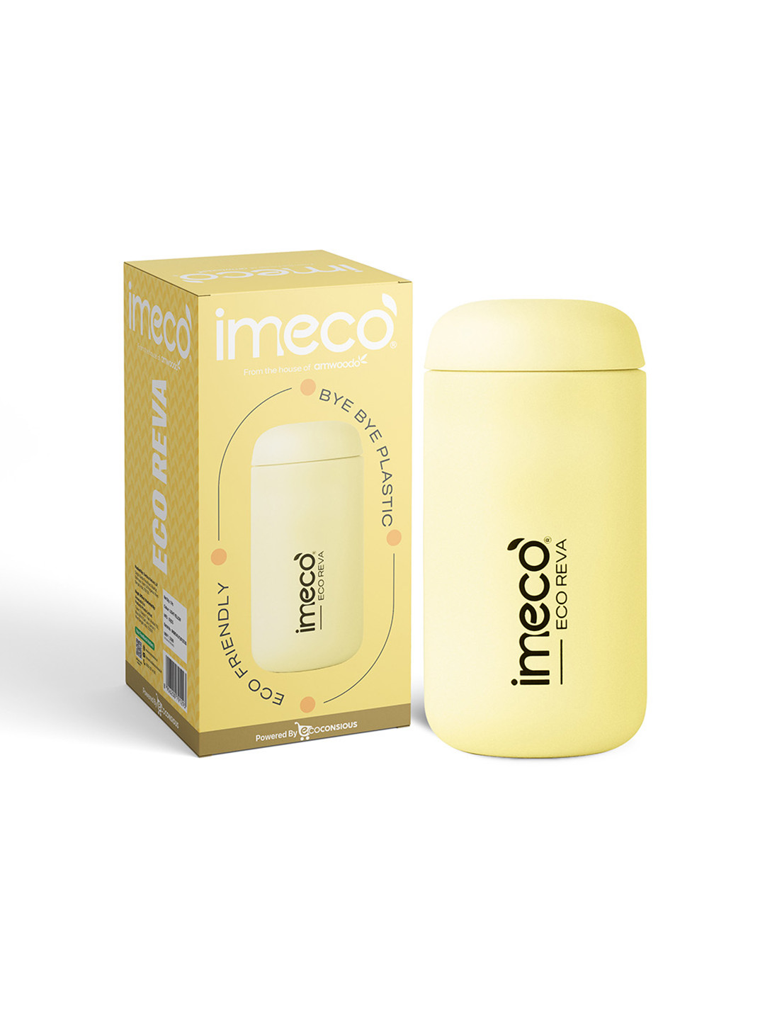 IMECO Yellow Stainless Steel Brand Logo Printed Fridge Safe Flask Water Bottle-400ml