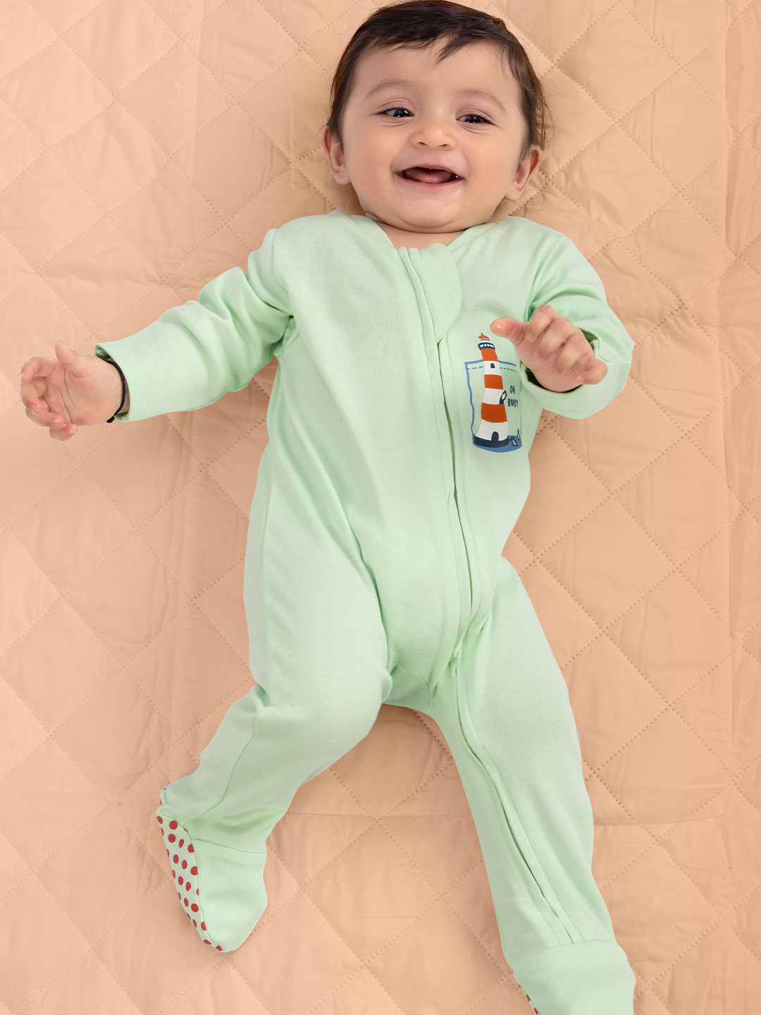 BONTOTS Infant Boys Lighthouse Printed Organic Cotton Sleepsuit