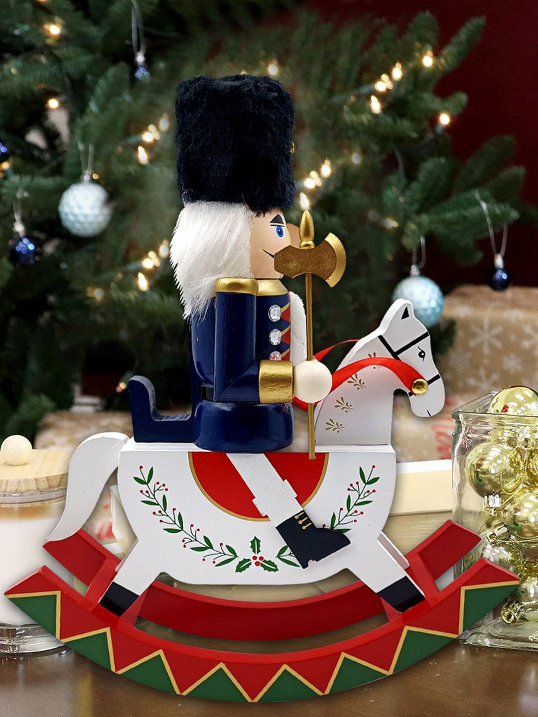 Little Surprise Box LLP White & Navy Blue Wooden Rocking Horse Christmas Table Decor