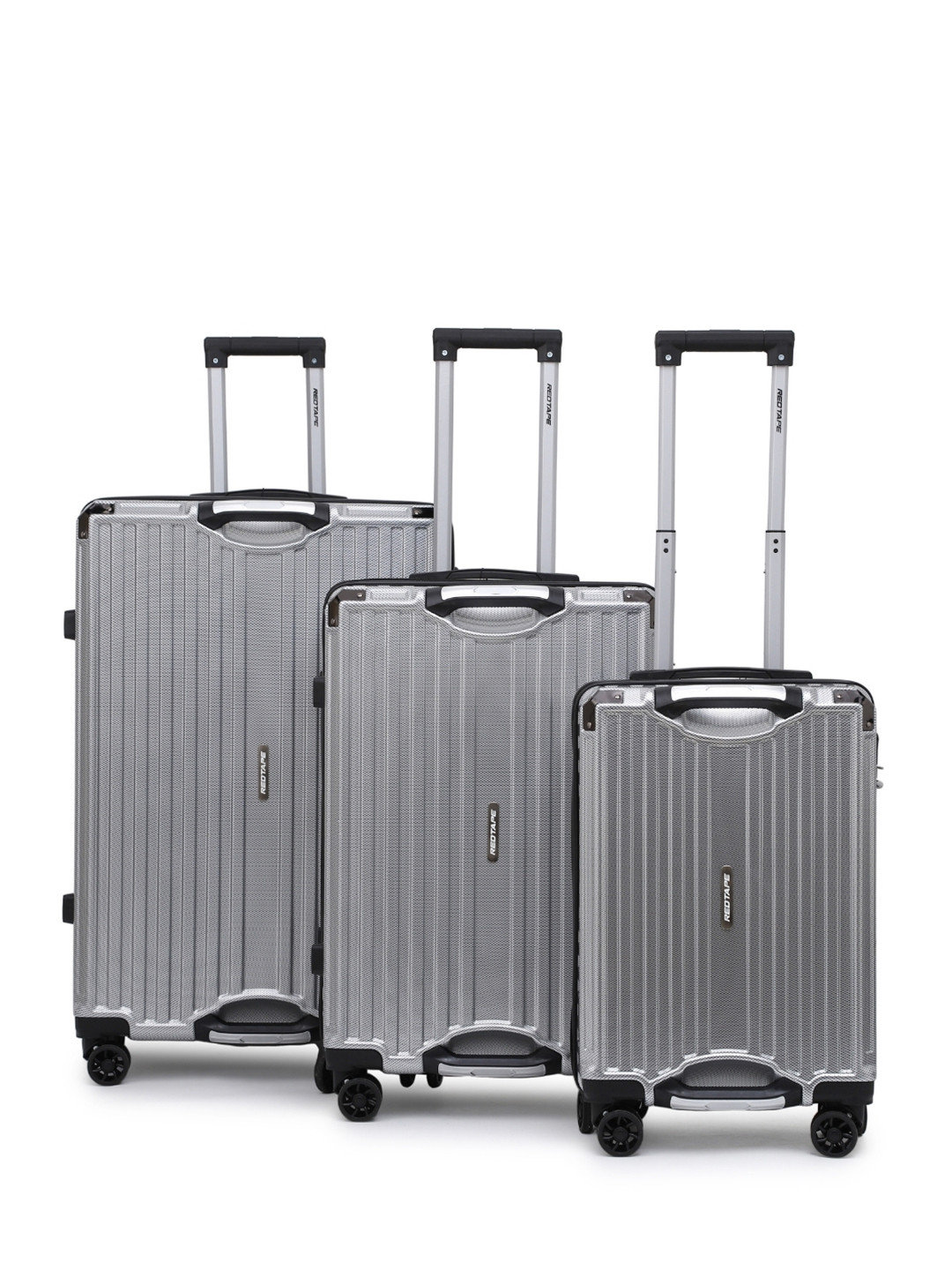 Red Tape Set Of 3 Textured Hard Sided Large Medium & Cabin Trolley Bags