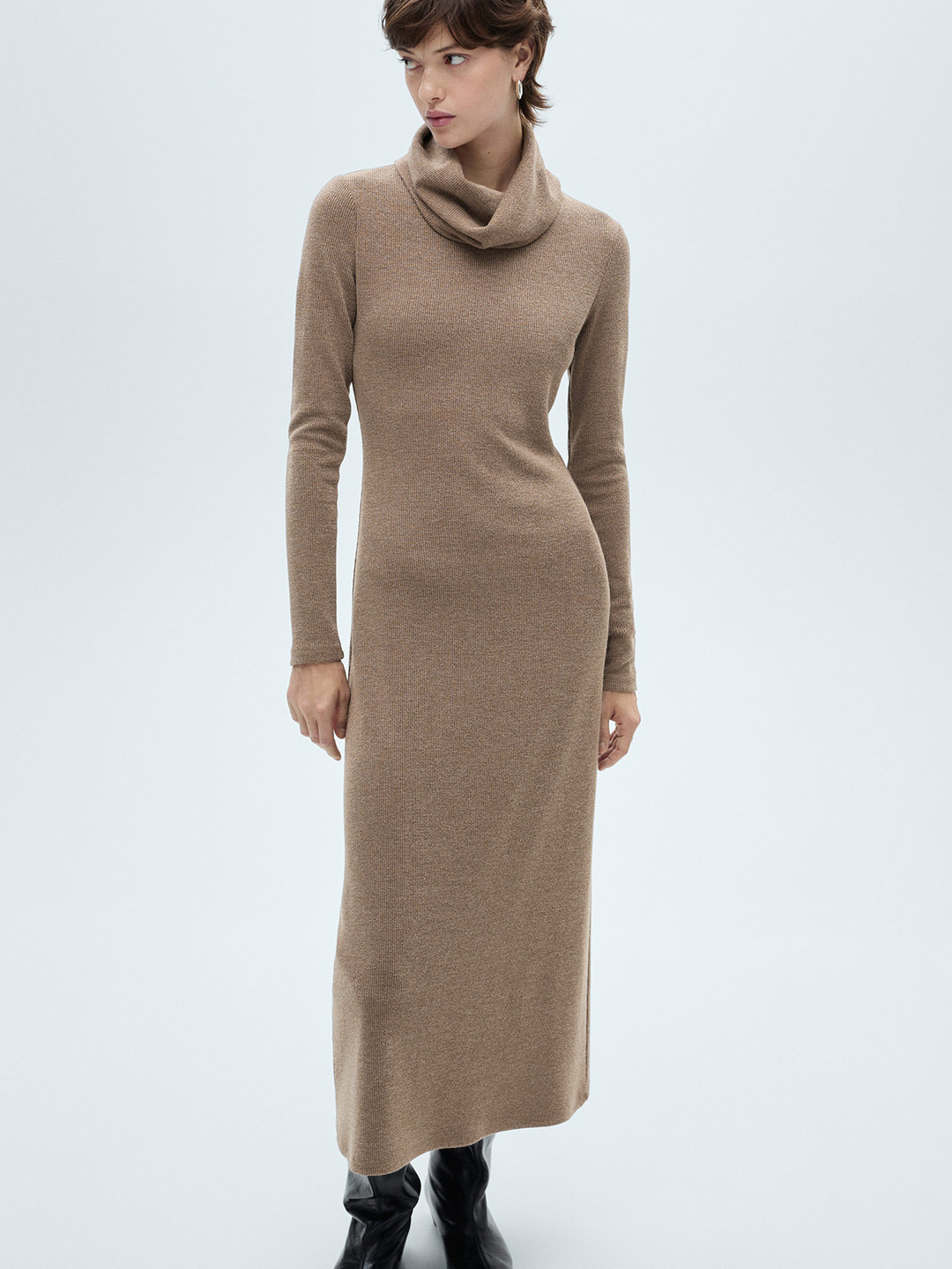 MANGO Knitted Cowl Neck Jumper Midi Dress