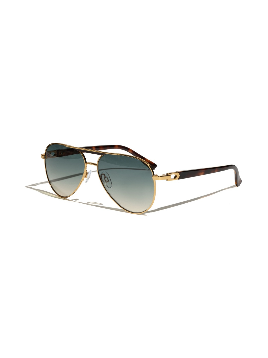 Vintage Unisex Green Lens & Gold-Toned Aviator Sunglasses With UV Protected Lens